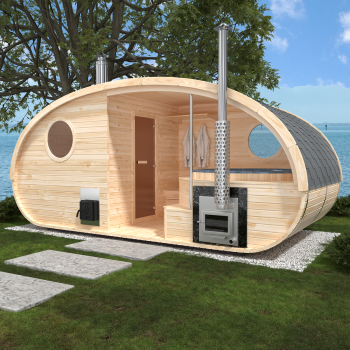 Preview: Fasssauna / Gartensauna / Banja / Oval Premium 5.0 M mit Hot Tube